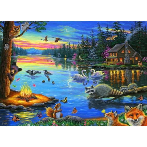 Artist Bridget Voth - 300 Piece Puzzle - 21" x 15" Large Piece Jigsaw Puzzles for Adults Seniors - Lakeside Evening