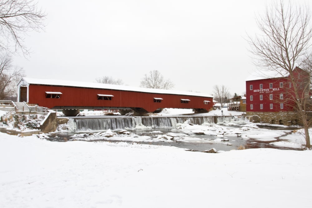 Bridgeton Covered Bridge in winter at Bridgeton Parke County Indiana USA Canvas Art - Panoramic Images (24 x 36)