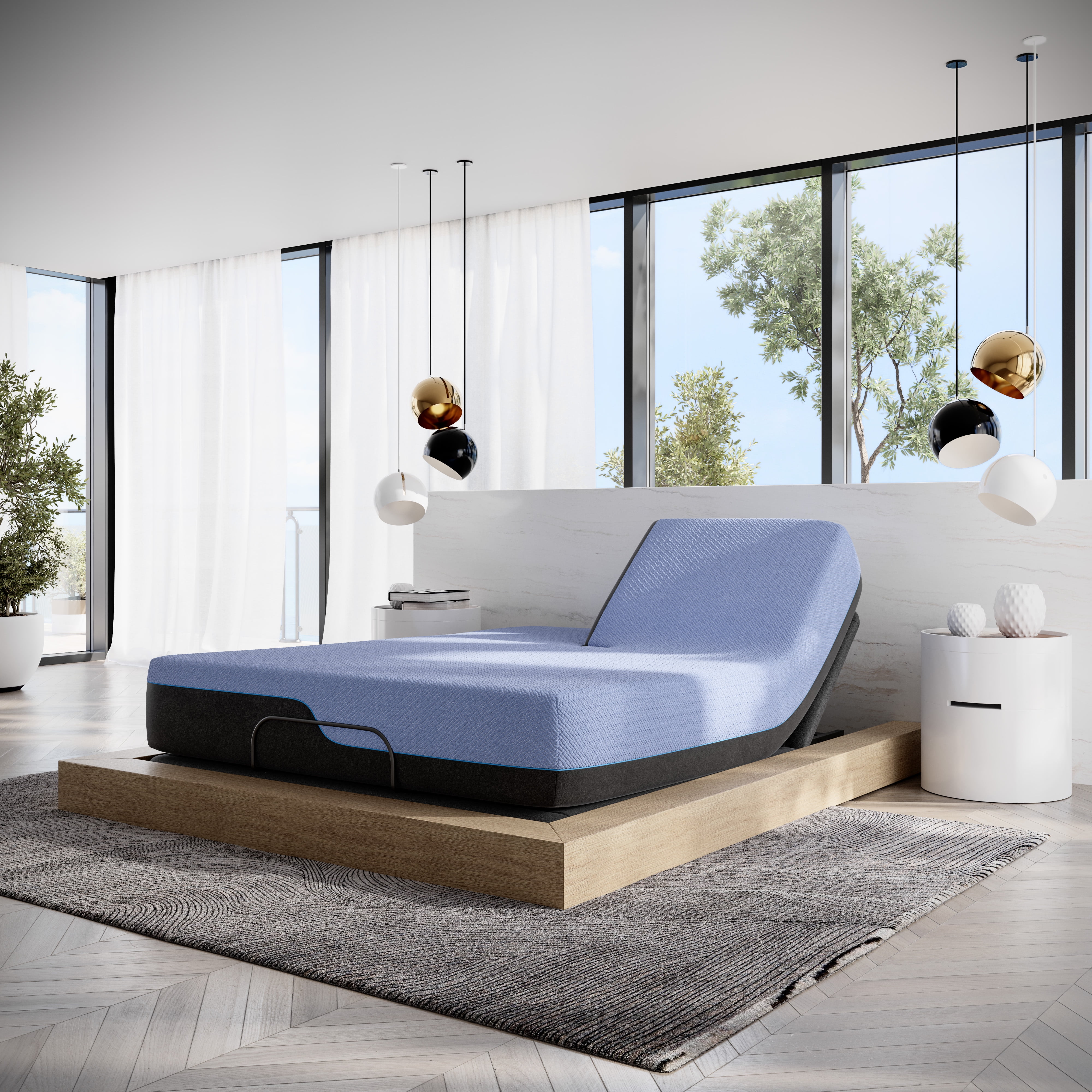Queen Adjustable Blue Latex Foam Innerspring Mattress