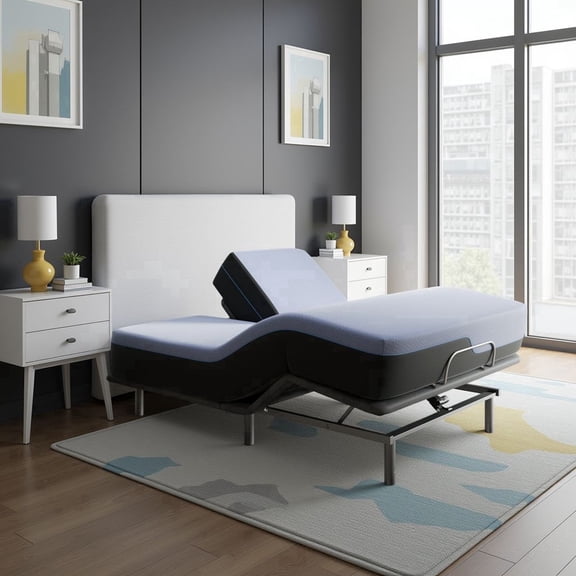 Bridgevine Home 12 inch Refresh Flex Top Memory Foam Hybrid Mattress and Adjustable Base Bundle, Queen Size