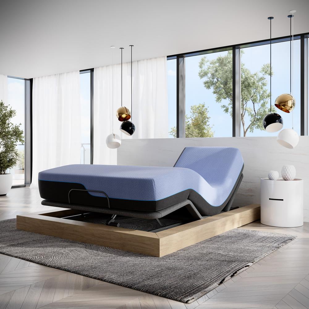 Queen Adjustable Metal Frame with Blue Latex Foam Mattress