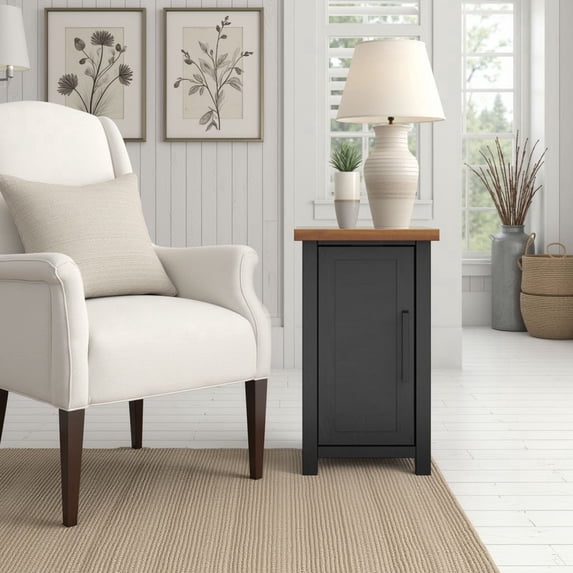 Bridgevine Home 14" Farmhouse Chair Side Table with Door Storage, Two-Tone Wood Finish, Fully Assembled