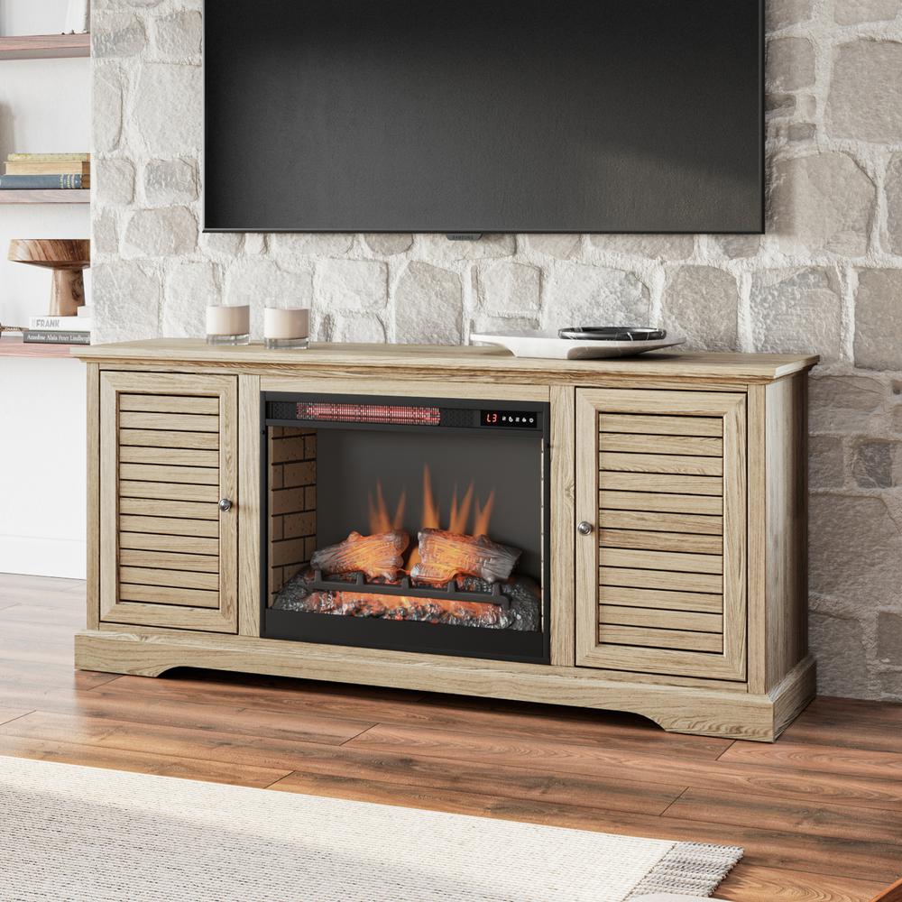 Bridgevine Home Alabaster Finish Solid Wood Fireplace TV Stand