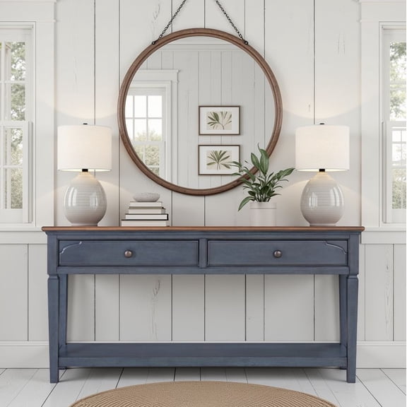 Bridgevine Home Americana Coastal Hall Entry Storage Sofa Table, Corduroy Blue Finish, 60 inch