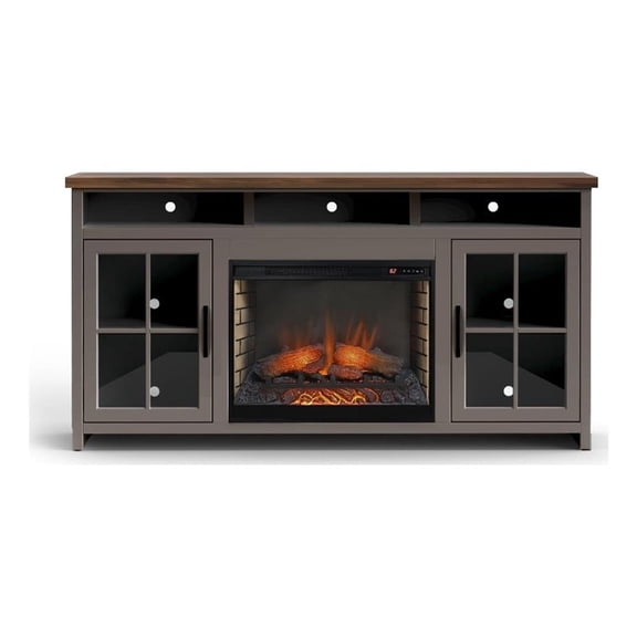 Bridgevine Home Avalon 74" Fireplace TV Stand in Sandstone and Whiskey Finish