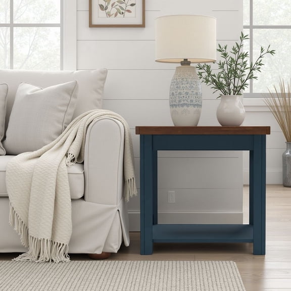 Nantucket 24" Farmhouse Side Table – Two-Tone Wood End Table, Solid MDF Core with Veneer, Fully Assembled, Living Room Accent Table