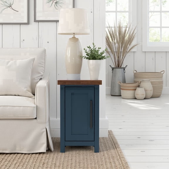 Bridgevine Nantucket Chairside Accent End Table with Storage, Blue Denim and Whiskey