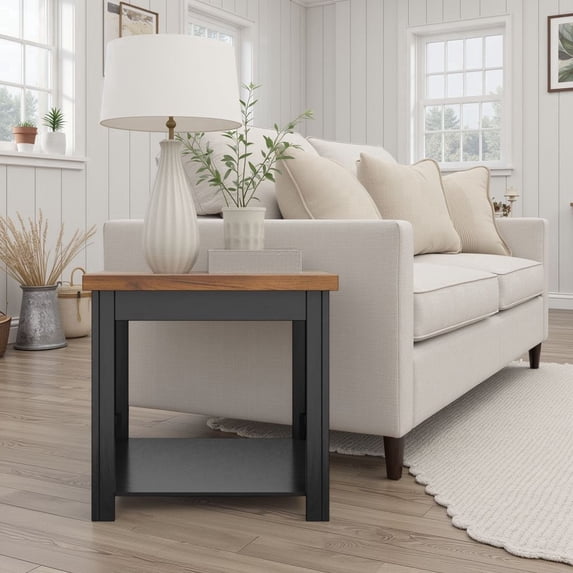 Bridgevine Home 24" Farmhouse Side Table – Two-Tone Wood End Table, Solid MDF Core with Veneer, Fully Assembled, Living Room Accent Table