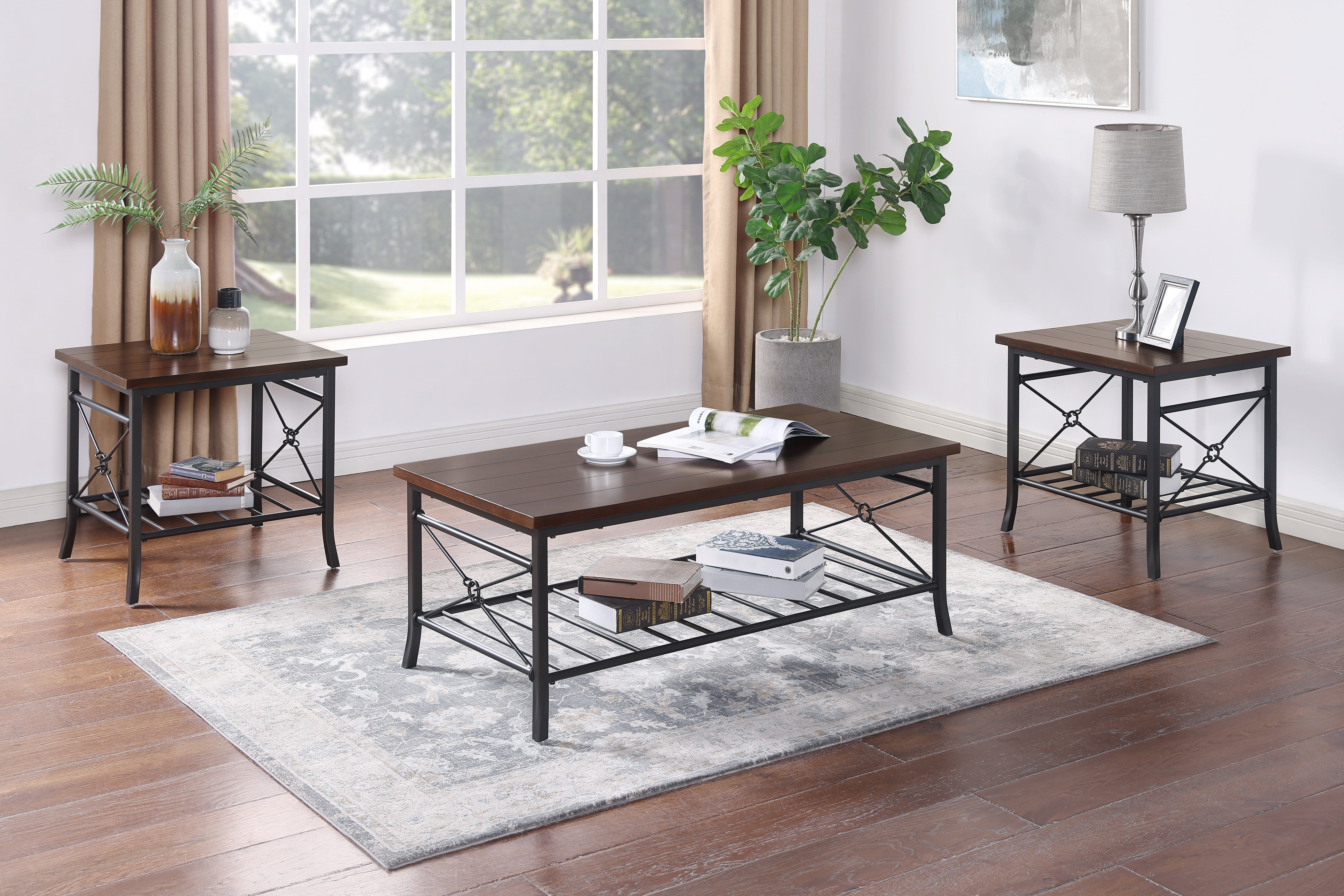 Rustic Piece Table Yaheetech Industrial 3-Piece Table Set Coffee