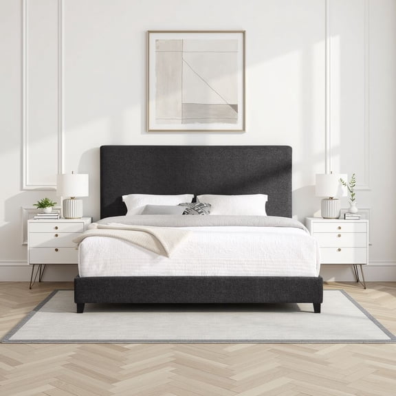 Bridgevine Home King Size Charcoal Grey Upholstered Platform Bed