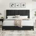 thumbnail image 1 of Bridgevine Home King Size Grey Squares Upholstered Platform Bed, 1 of 14