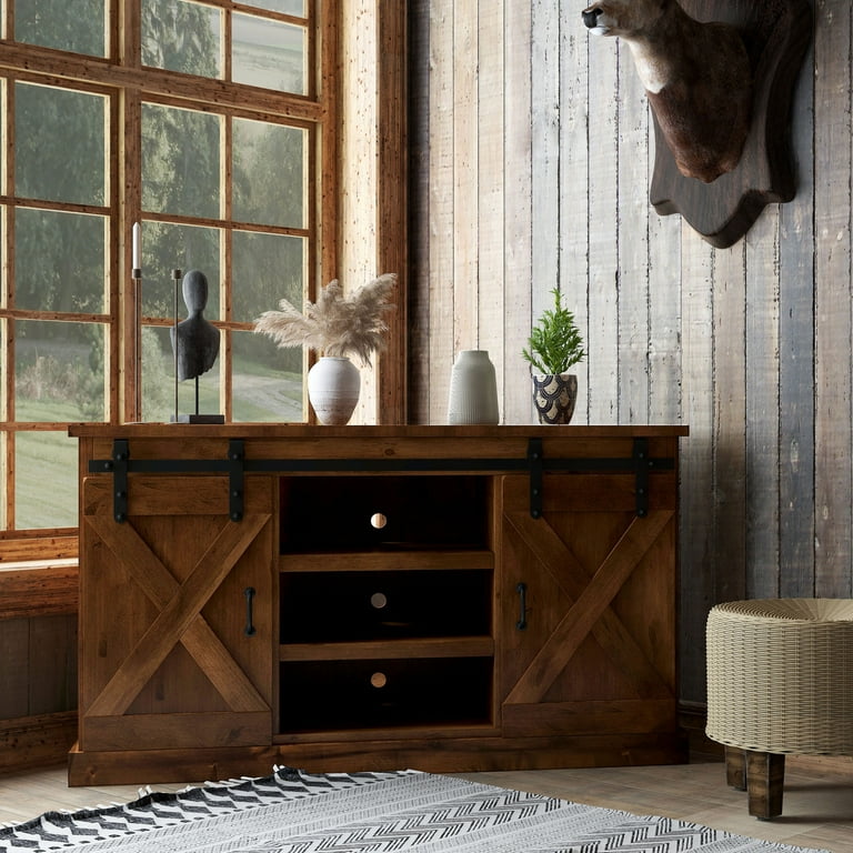 Sliding barn door 2024 corner tv stand