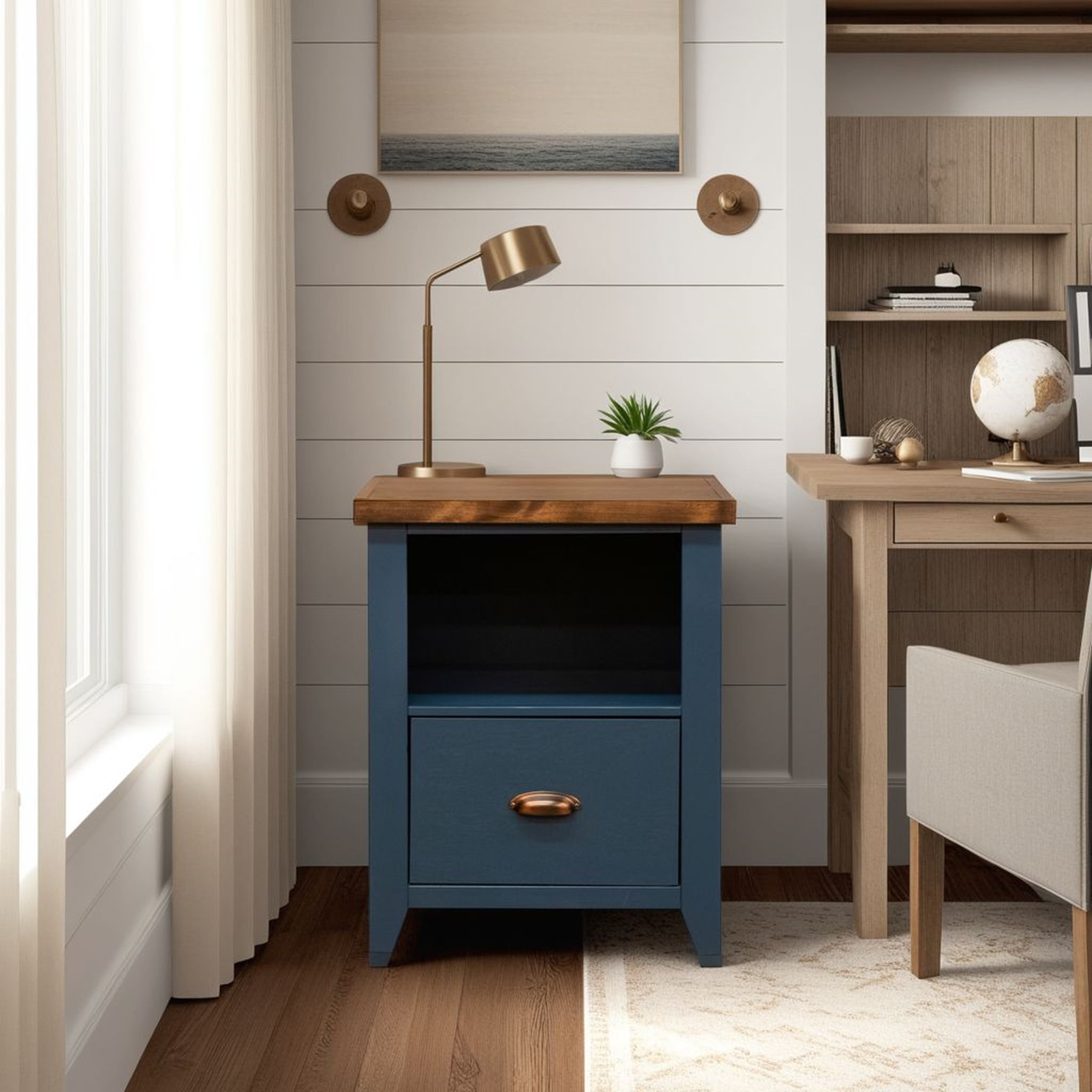 Nantucket Blue Denim and Whiskey 22" 1-Drawer File Cabinet