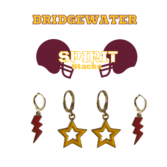 Bridgewater College Spirit Stack maroon mini enamel bolts and golden yellow statement open starboys