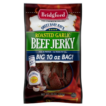 Bridgford 100% Beef Sweet Baby Ray's Garlic Beef Jerky 10oz Resealable Bag