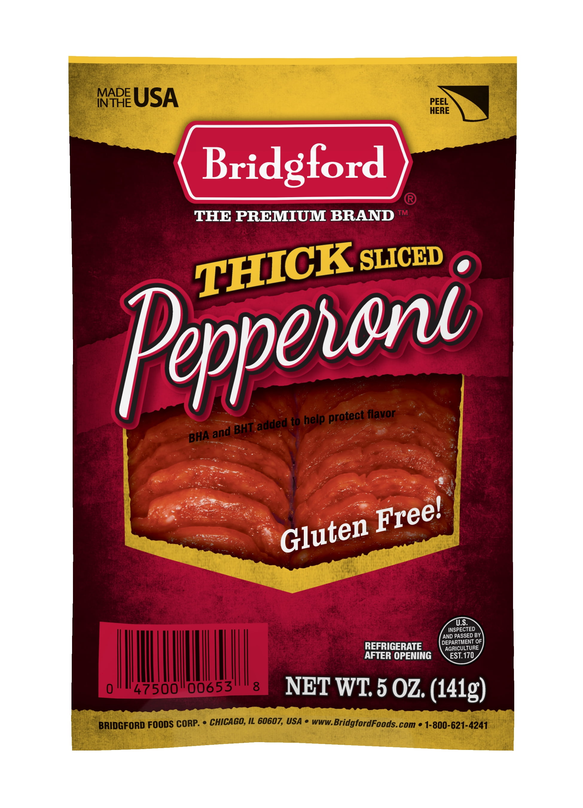 Bridgford Gluten-Free Original Pepperoni - 5oz Sliced, Resealable Bag, Fully Cooked