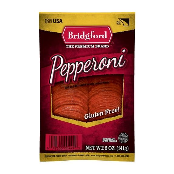 Bridgford Gluten-Free Original Pepperoni - 5oz Sliced, Resealable Bag, Fully Cooked