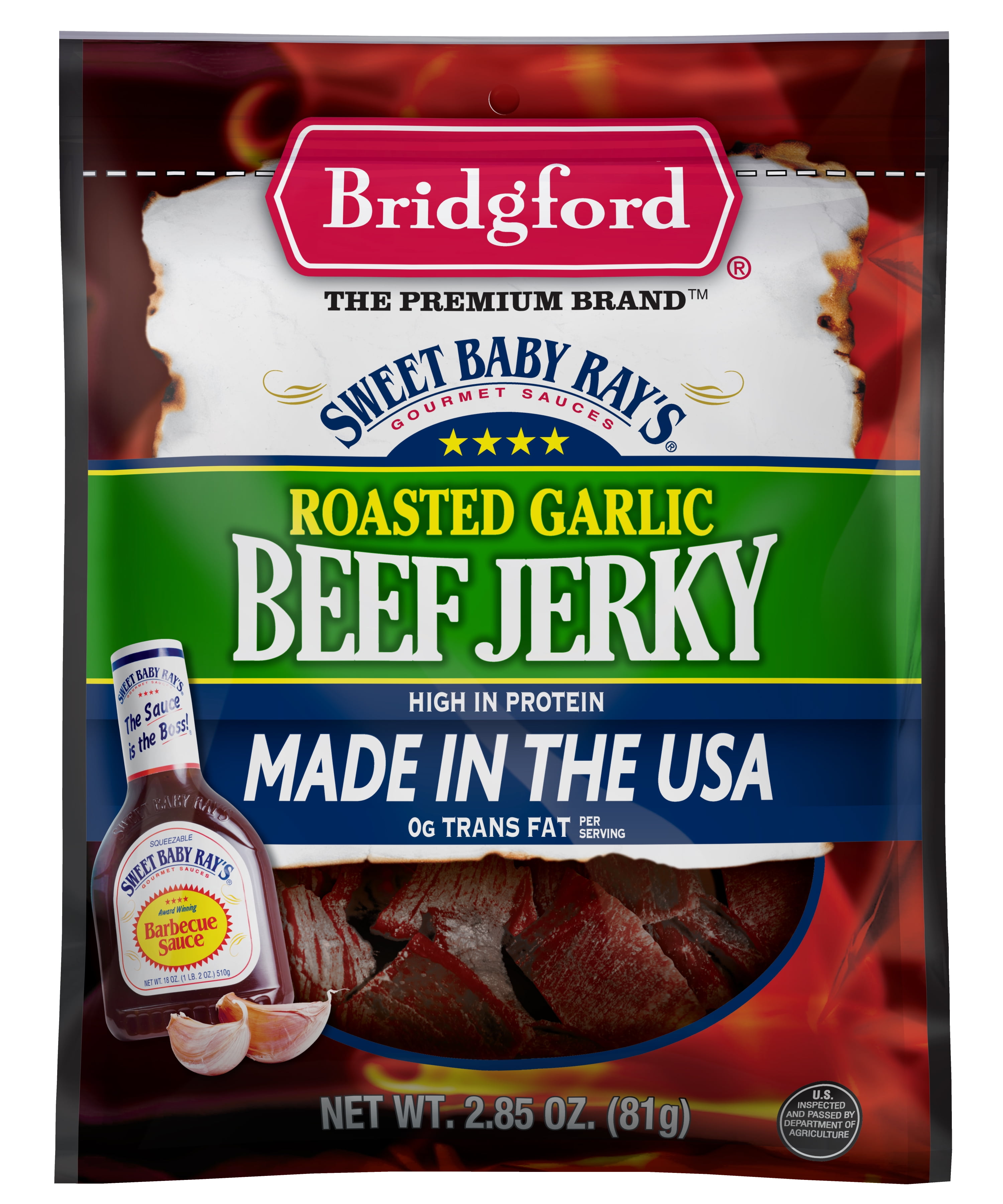Bridgford Sweet Baby Ray Garlic Beef Jerky, 2.85 OZ
