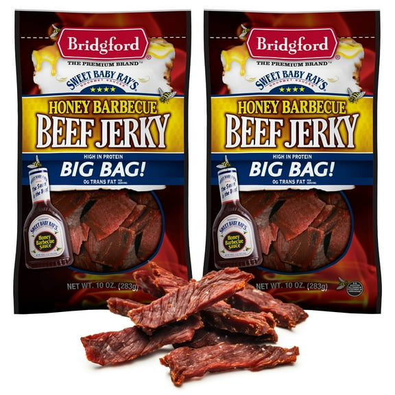 Bridgford Sweet Baby Rays Beef Jerky Honey BBQ 10 oz Pack of 2