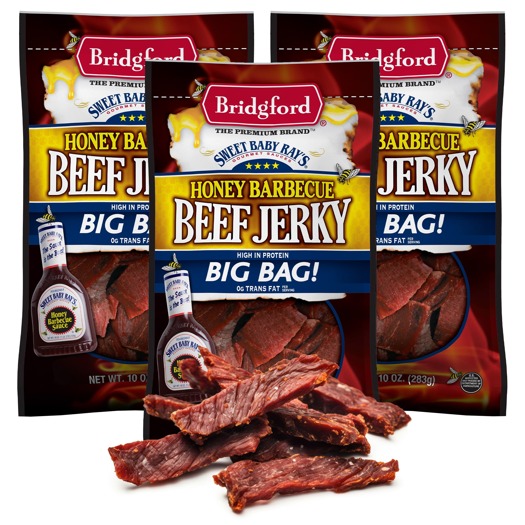 Bridgford Sweet Baby Ray’s Beef Jerky Honey BBQ 10 oz Pack of 3