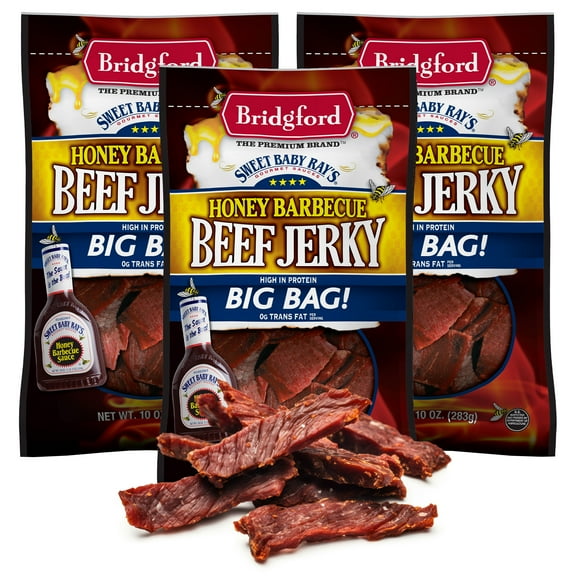 Bridgford Sweet Baby Rays Beef Jerky Honey BBQ 10 oz Pack of 3