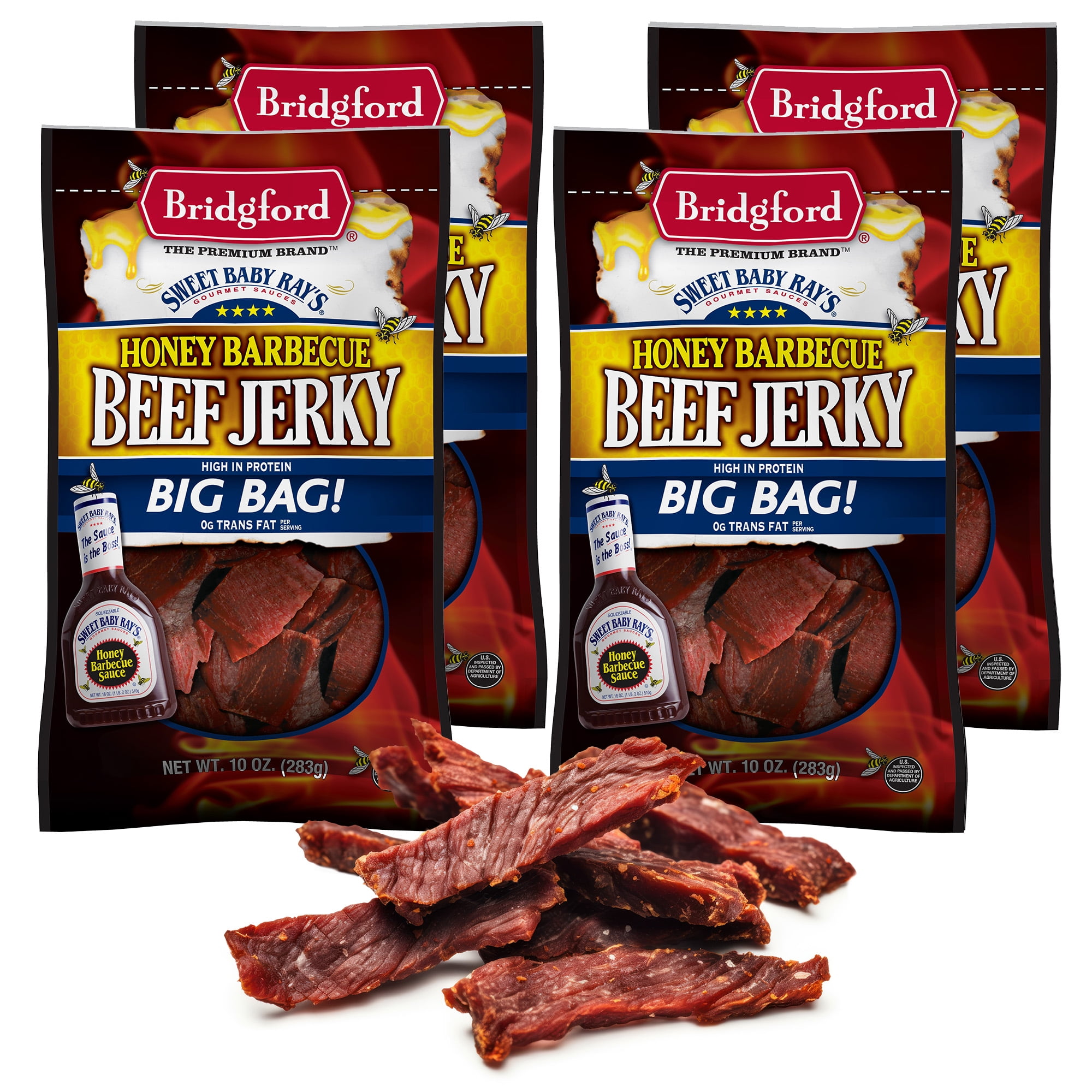 Bridgford Sweet Baby Ray’s Beef Jerky Honey BBQ 10 oz Pack of 4