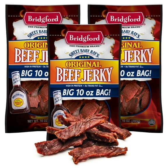 Bridgford Sweet Baby Rays Beef Jerky Original 10 oz Pack of 3
