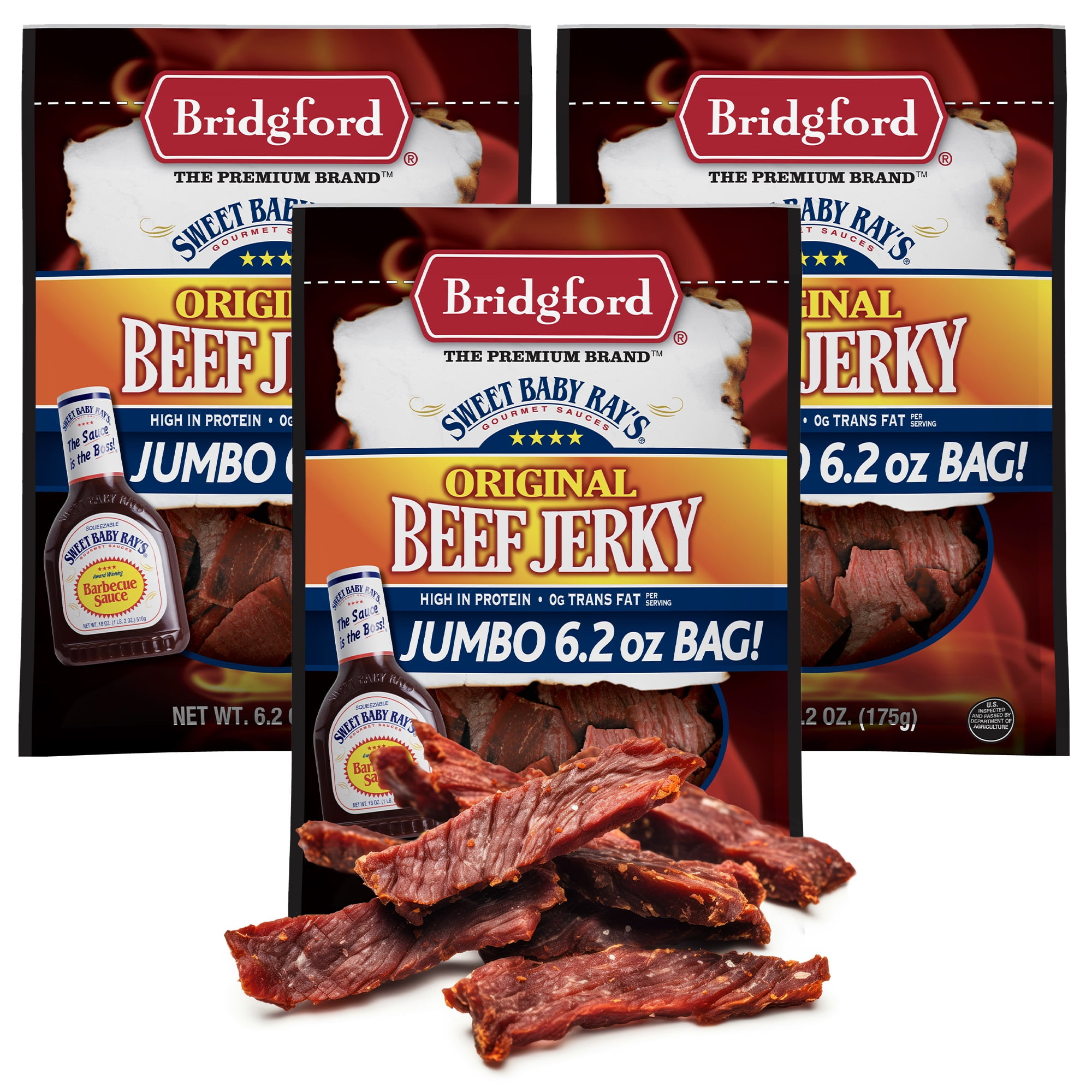 Bridgford Sweet Baby Ray’s Beef Jerky Original 6.2 oz Pack of 3