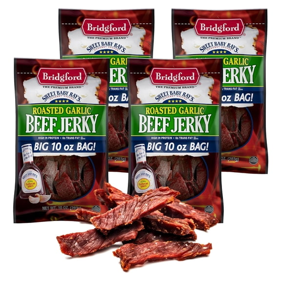 Bridgford Sweet Baby Rays Beef Jerky Roasted Garlic 10 oz Pack of 4