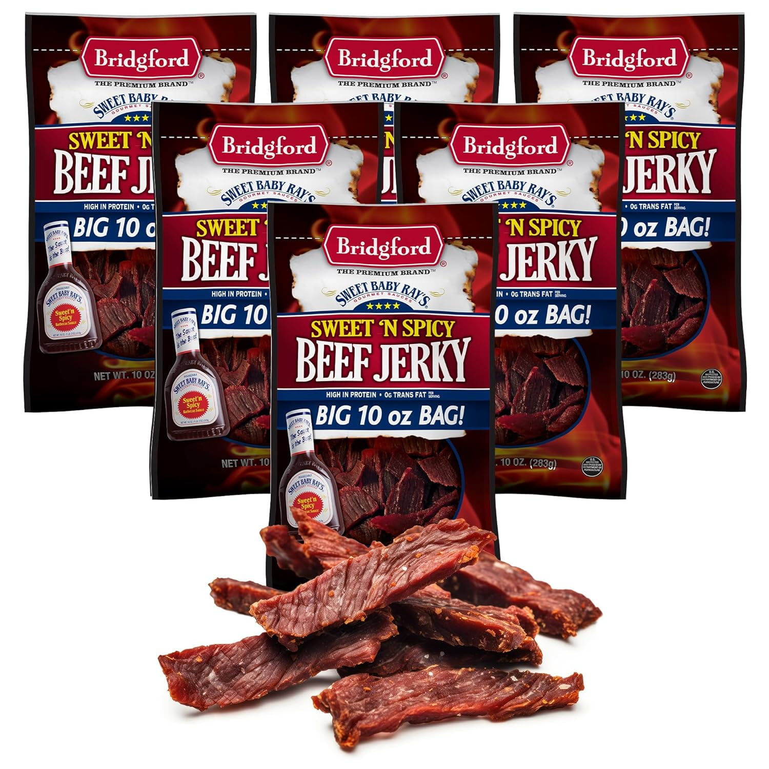 Bridgford Sweet Baby Ray’s Beef Jerky Sweet N Spicy 10 oz Pack of 6
