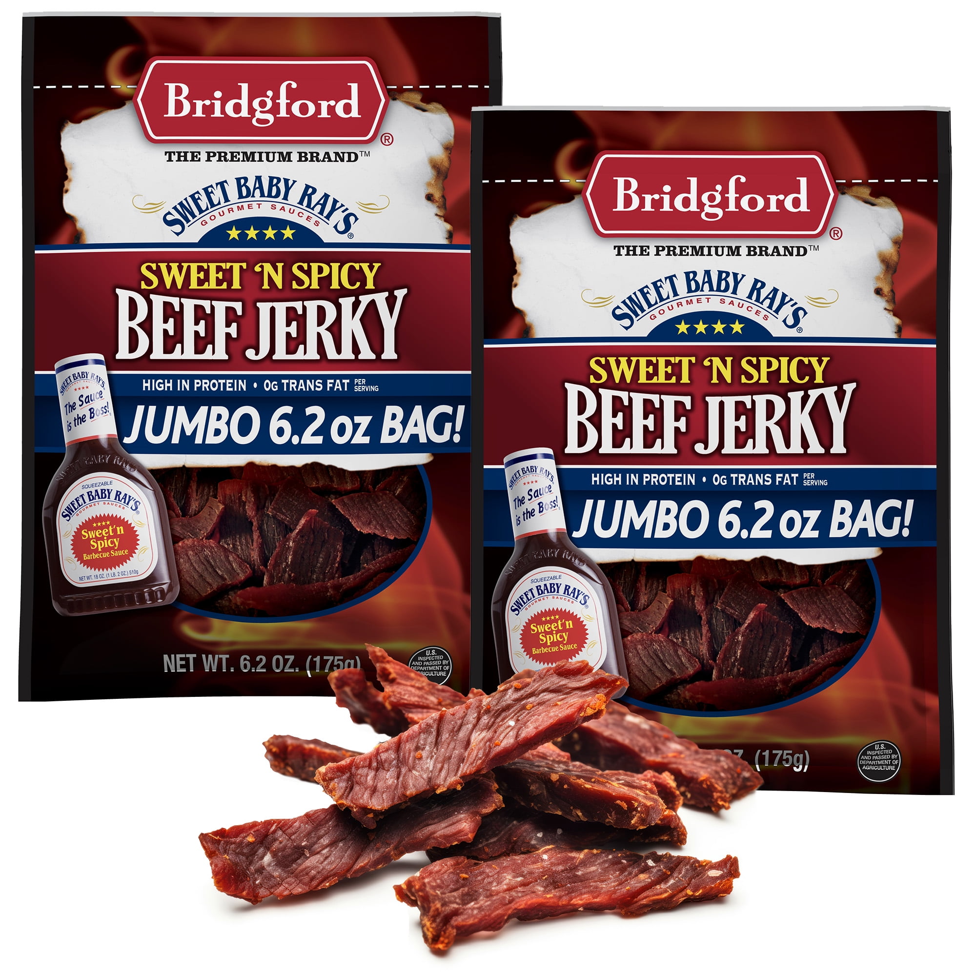 Bridgford Sweet Baby Ray’s Beef Jerky Sweet N Spicy 6.2 oz Pack of 2
