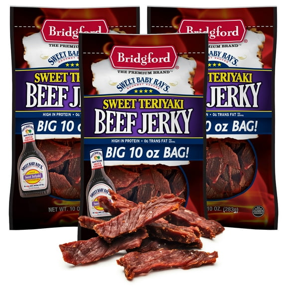 Bridgford Sweet Baby Ray’s Beef Jerky Sweet Teriyaki 10 oz Pack of 3