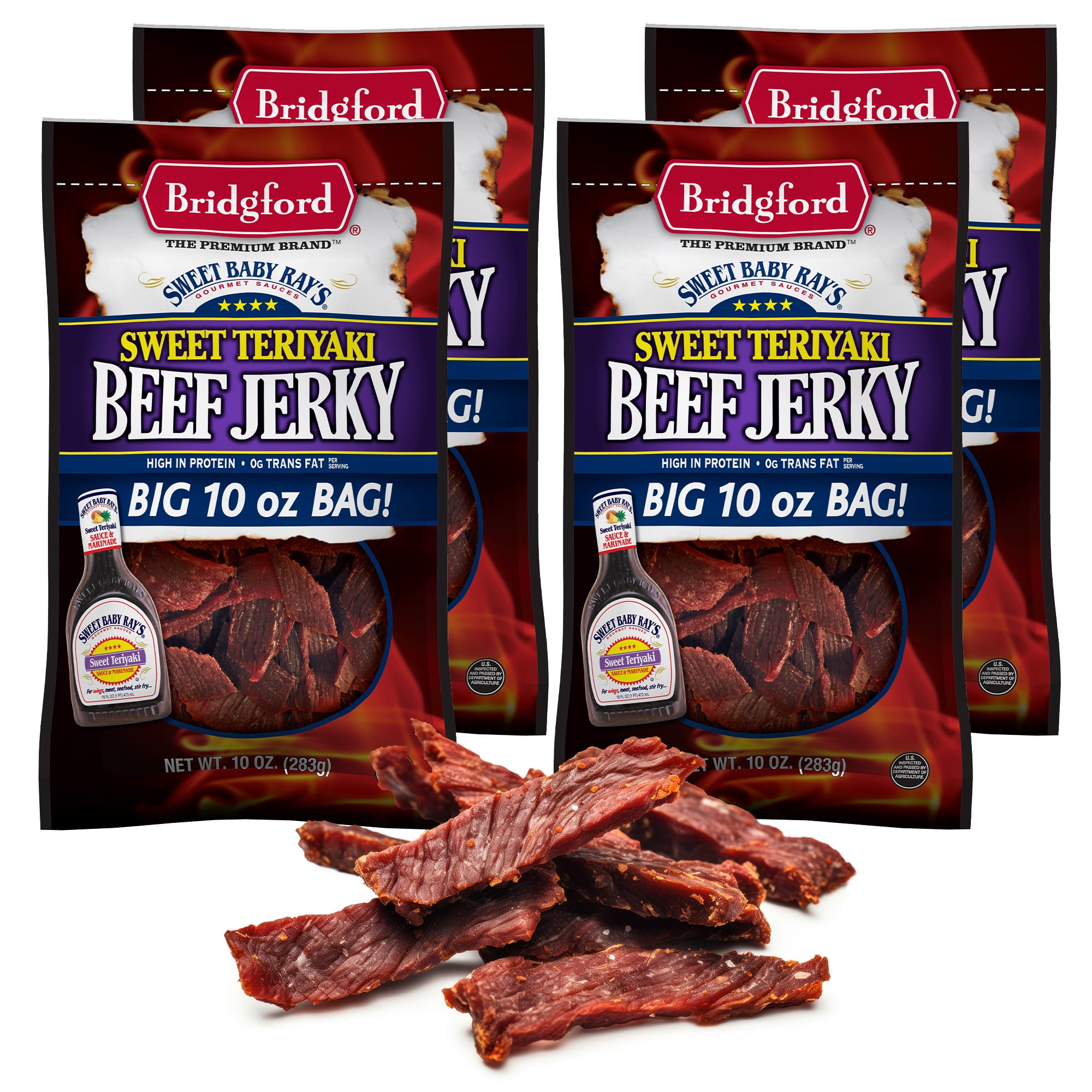 Bridgford Sweet Baby Ray’s Beef Jerky Sweet Teriyaki 10 oz Pack of 4