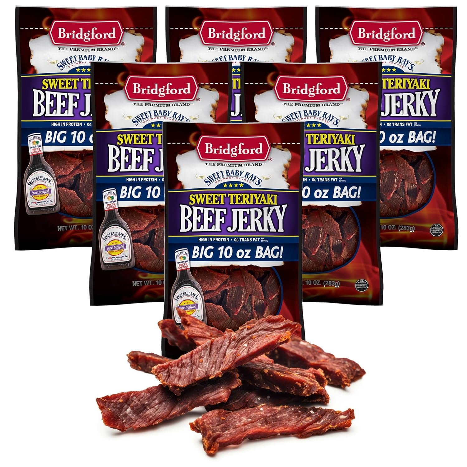 Bridgford Sweet Baby Ray’s Beef Jerky Sweet Teriyaki 10 oz Pack of 6