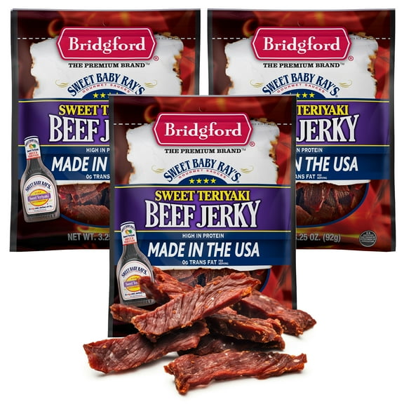 Bridgford Sweet Baby Rays Beef Jerky Sweet Teriyaki 3.25 oz Pack of 3