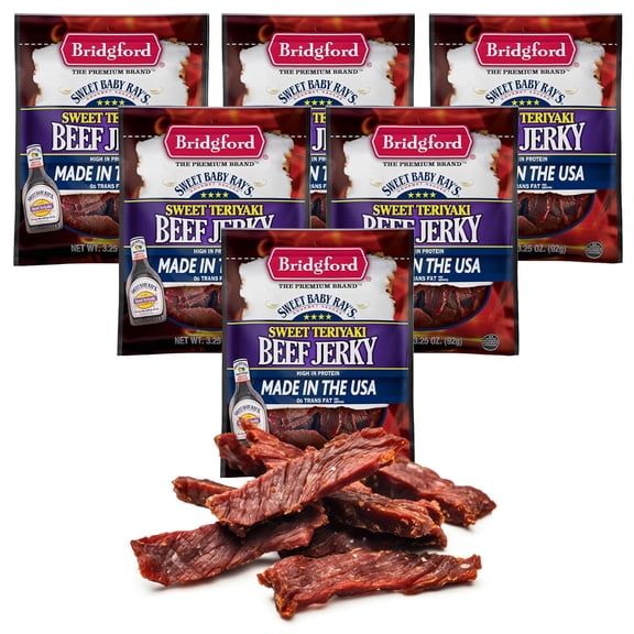 Bridgford Sweet Baby Rays Beef Jerky Sweet Teriyaki 3.25 oz Pack of 6