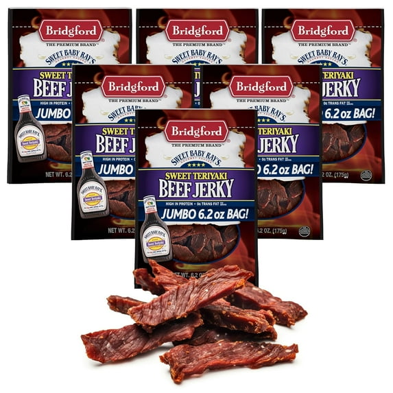 Bridgford Sweet Baby Ray’s Beef Jerky Sweet Teriyaki 6.2 oz Pack of 6