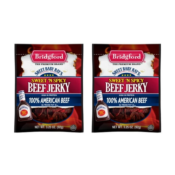 Bridgford Sweet Baby Ray's High Protein Beef Jerky, Low Carb Snack, Low Calorie, Keto Friendly, Sweet N Spicy Flavor (3.25 Ounce (Pack of 2))