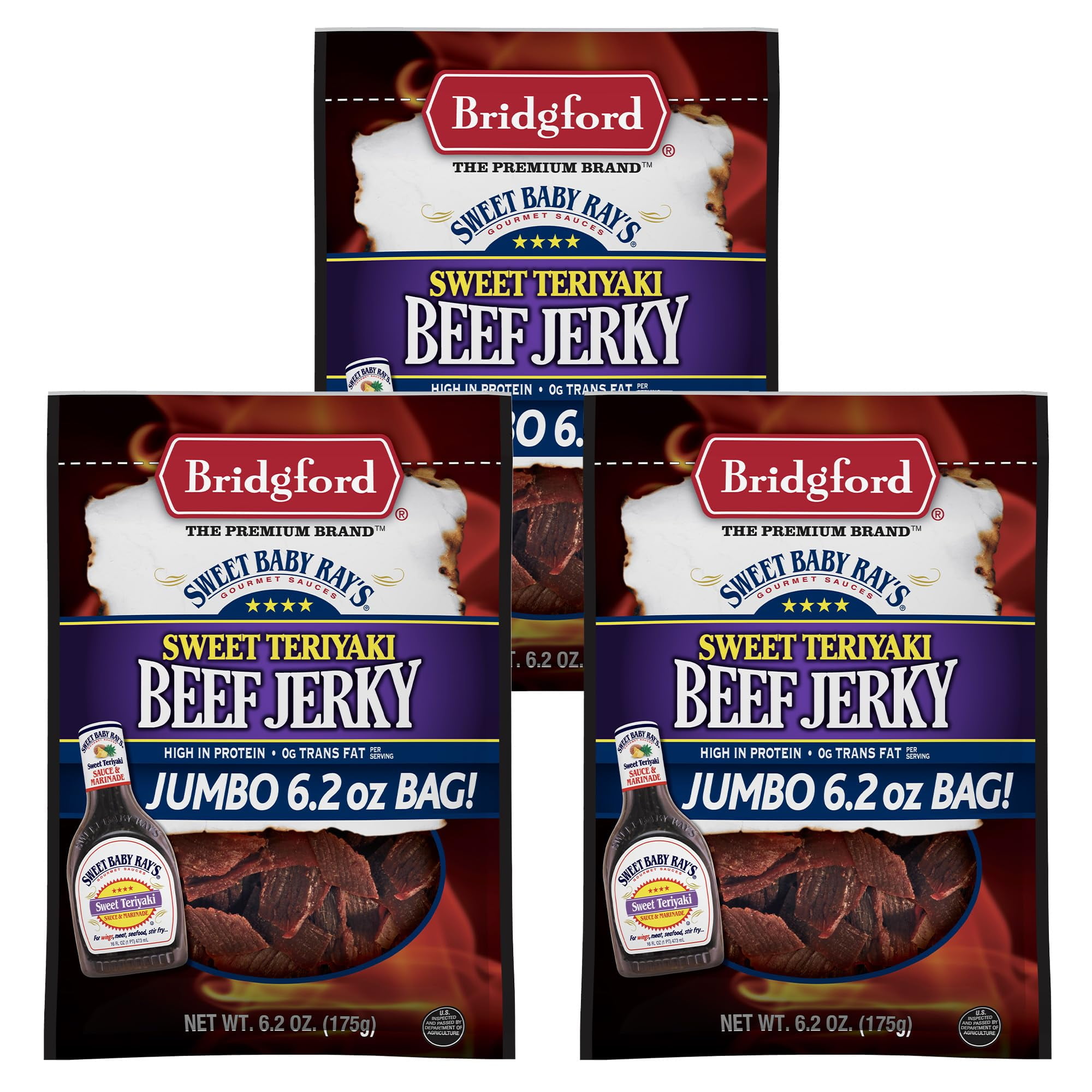 Bridgford Sweet Baby Ray’s MMF7 Beef Jerky Sweet Teriyaki Pack of 3