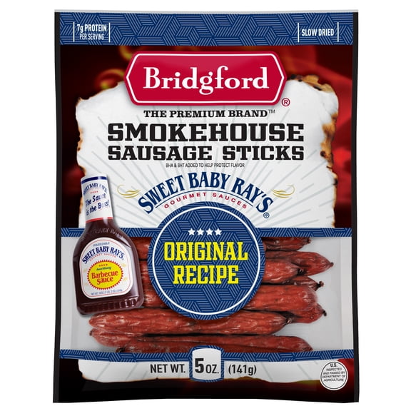 Bridgford Sweet Baby Ray's Smokehouse Sausage Sticks, 5 oz (141g)  Slow Dried, Rich Flavor