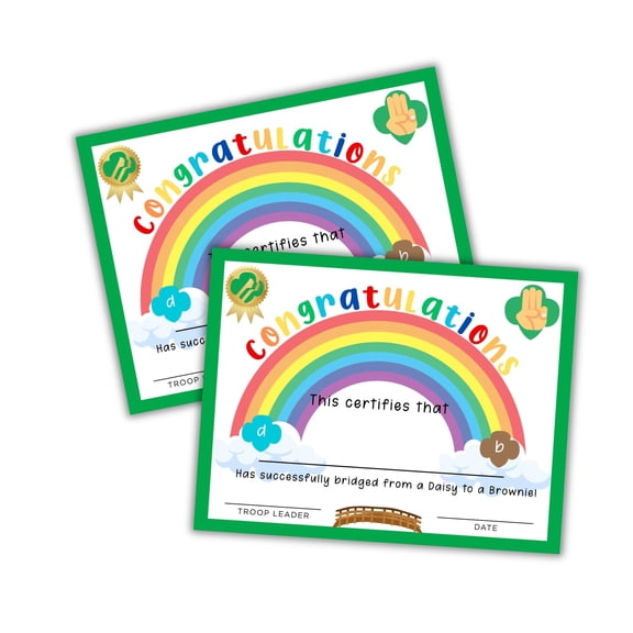 Bridging Ceremony Daisy to Brownie Certificate 30pk 8.5x11 Award Scout Rainbow Cookie Sales Troop Leader Recognition Patch Order Form