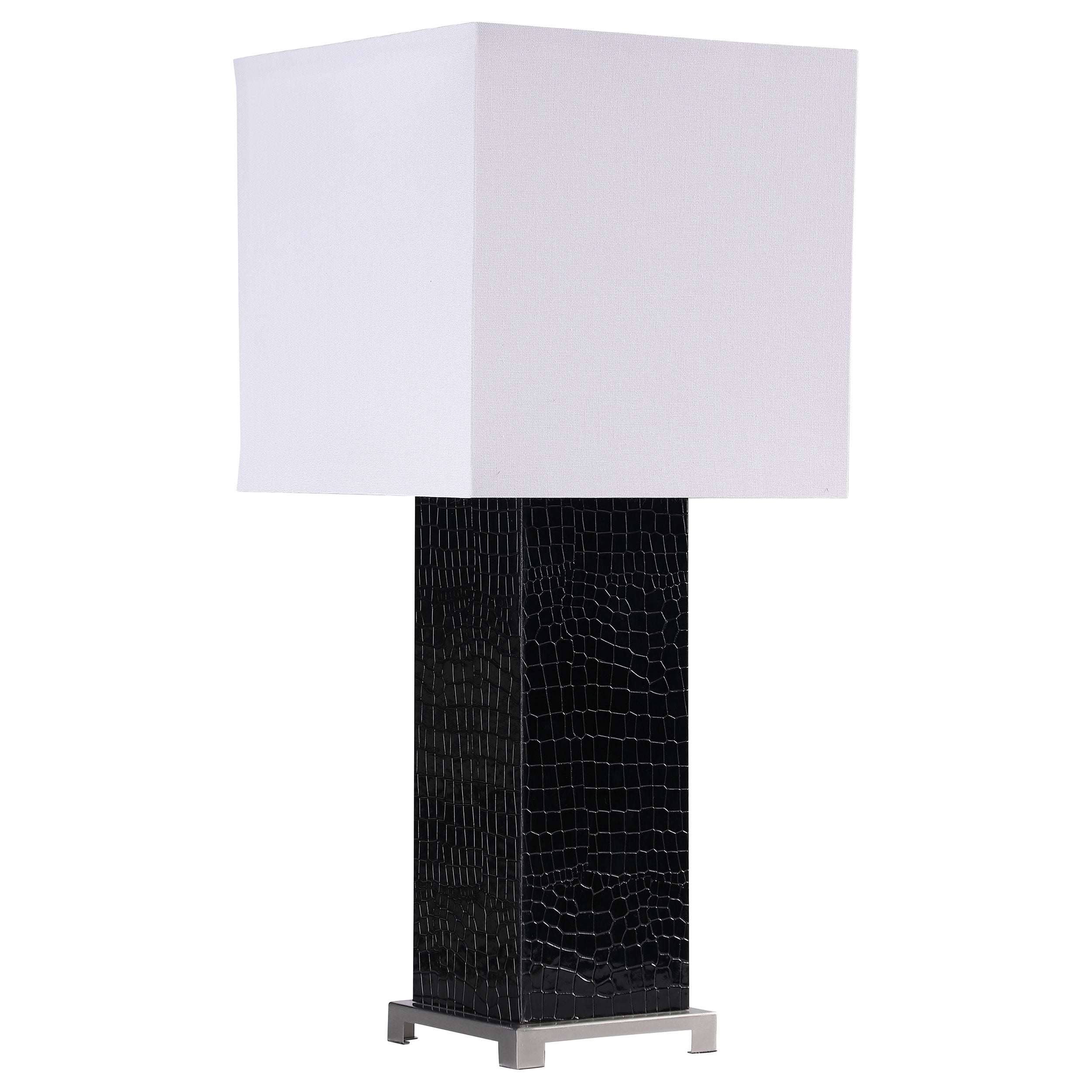Black Crocodile Embossed Bedside Table Lamp with White Shade