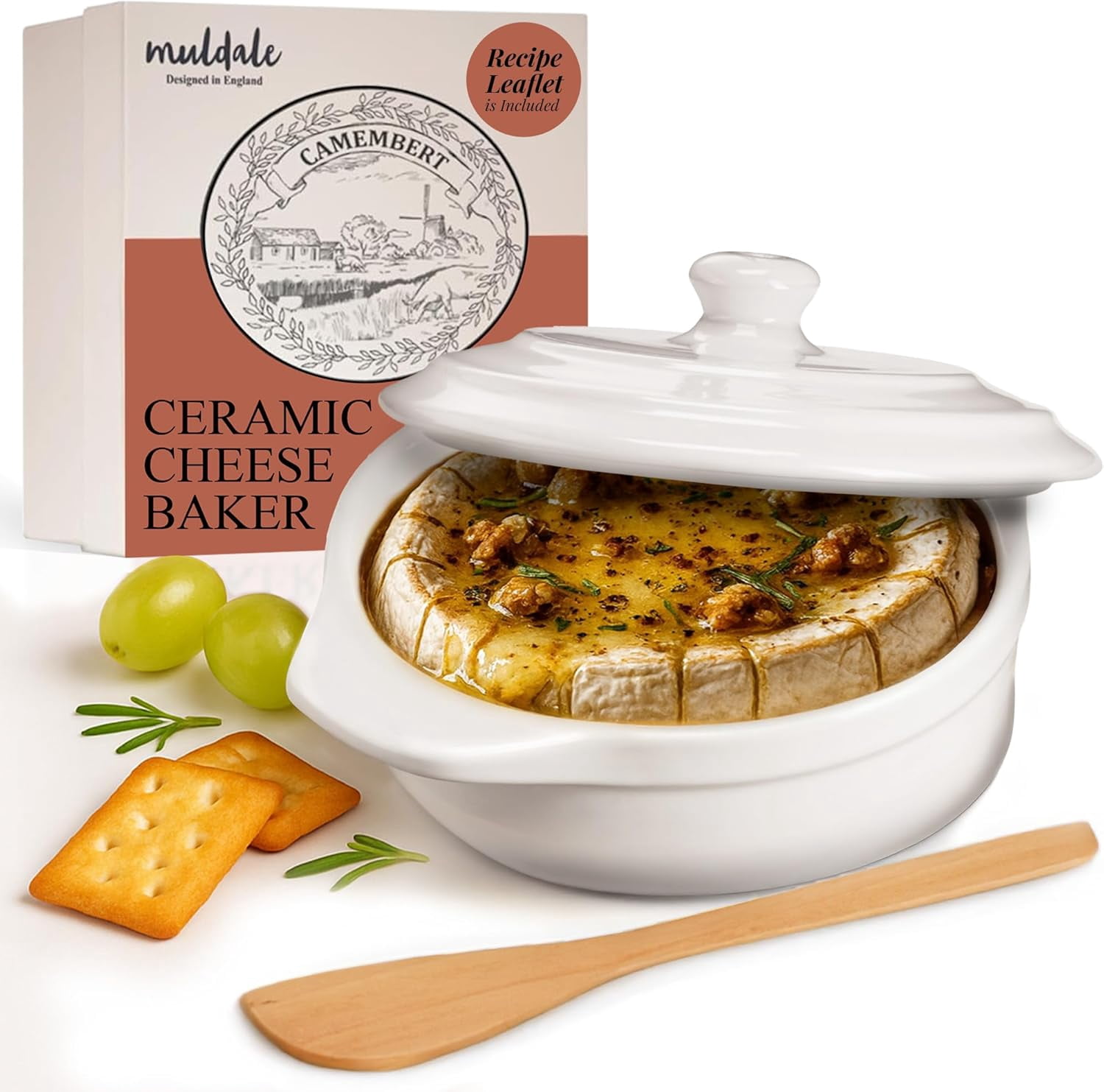 Brie Baker with Lid and Spreader - Camembert Crock in White Free from ...