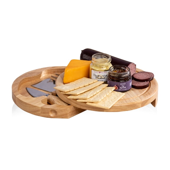 Brie Cheese Board with Gourmet Gift Pack, (Parawood)