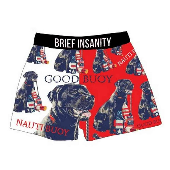 Brief Insanity Men's Good Buoy/Nauti Buoy Dog Boxer Shorts Underwear (S)