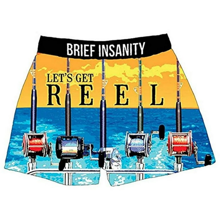 Brief Insanity Men's Let's Get Reel Fishing Boxer Shorts Fly Underwear (S)