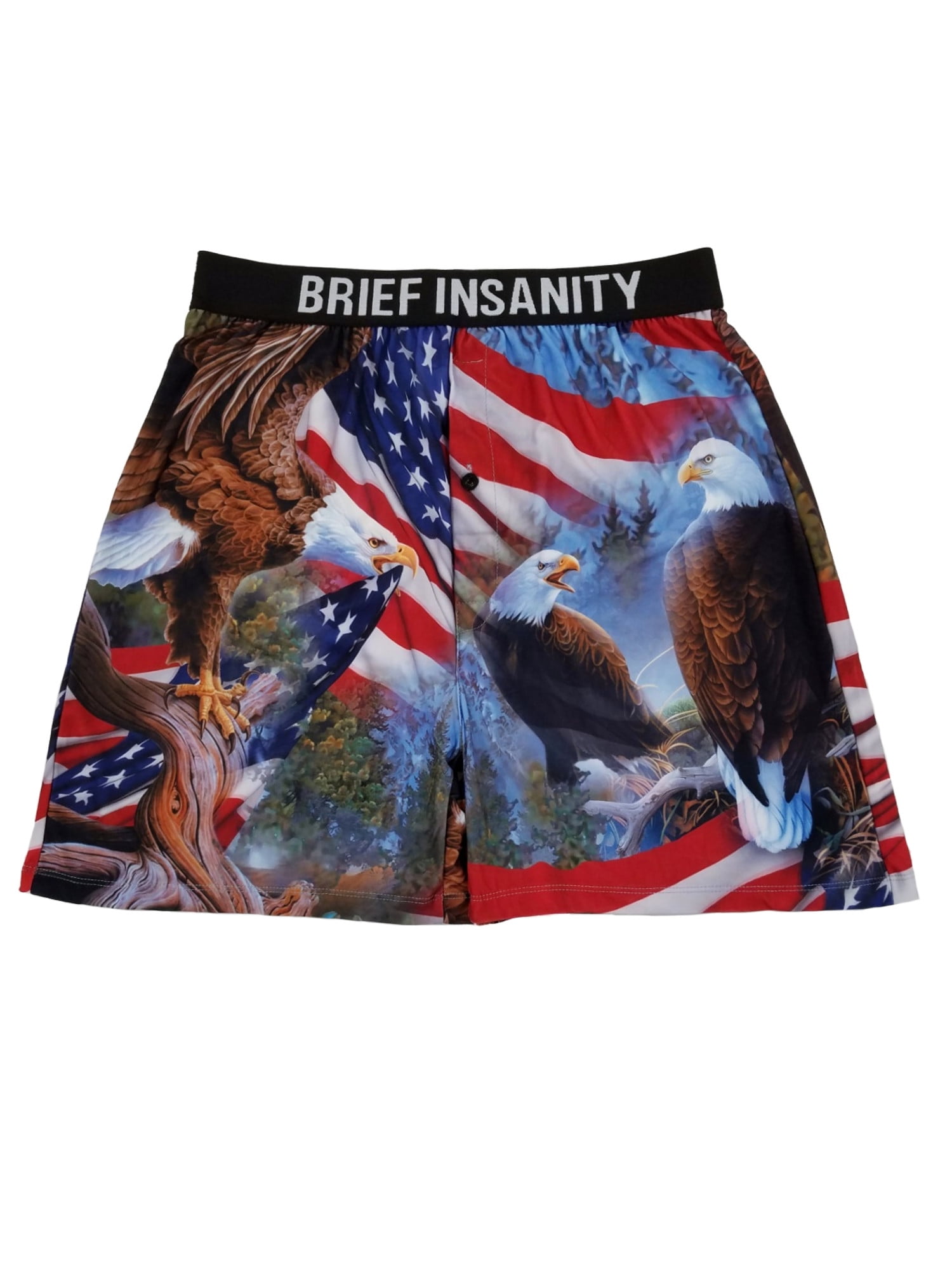 Brief Insanity Mens American Flag Patriotic Eagle Underwear Boxer Shorts S  