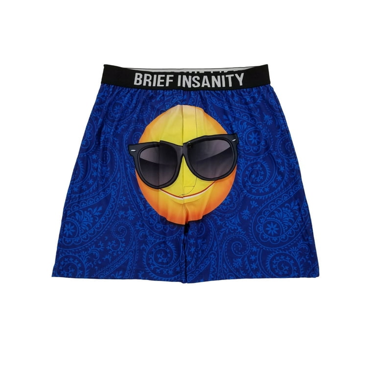 Brief Insanity Mens Blue Paisley Good Bad Emoji Underwear Boxer Shorts S