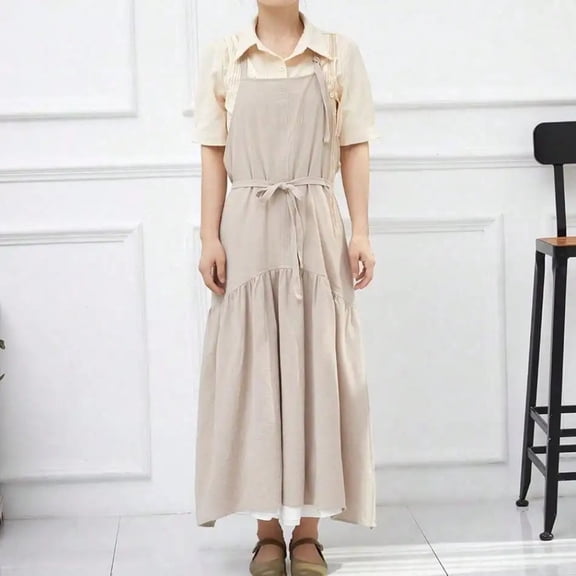 Brief Nordic Wind Mermaid Fairy Cotton Linen Cooking Kitchen Apron For Woman Dress Flower Shop Smock Hairdresser Bib