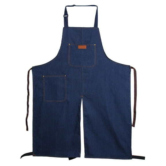 Brief Pottery Denim Split Leg Apron, Adjustable Neck Strap Sweat Absorption with Pockets Breathable Aprons for Unisex Potters Gift Kitchen